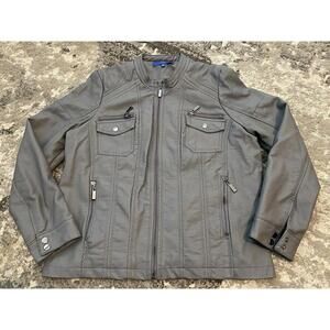 Apt 9 Faux Gray Leather Bomber Jacket Coat | Women’s sz Large